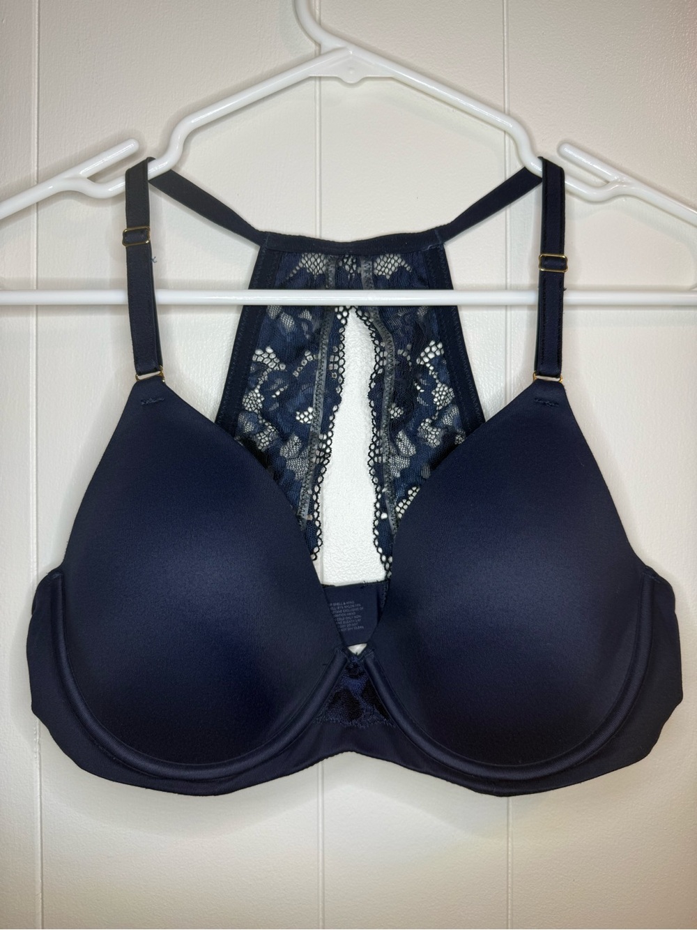 Soma Navy Lace-Back T-Shirt Bra 34D Comfy Embraceable Racerback